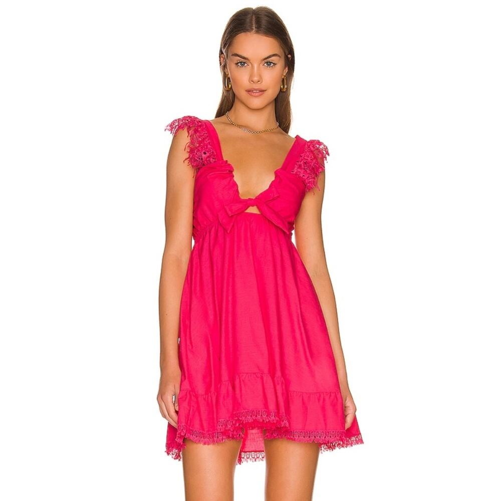 Peixoto Farrah Lace Trim Mini Dress Hot Pink Revolve 100% Cotton Size L
